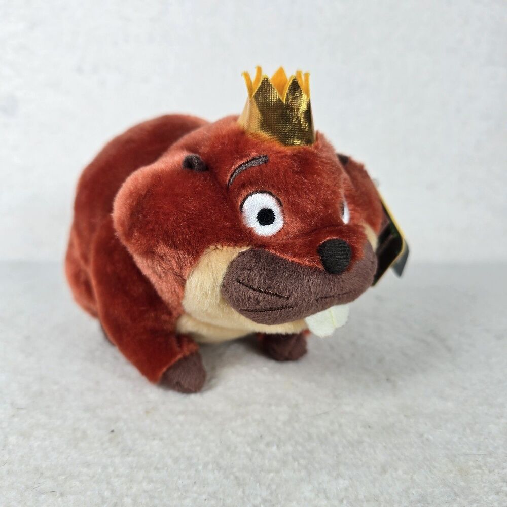 Disney Pixar Hoppers King George Beaver Plush Brown w/ Crown 7 Inch